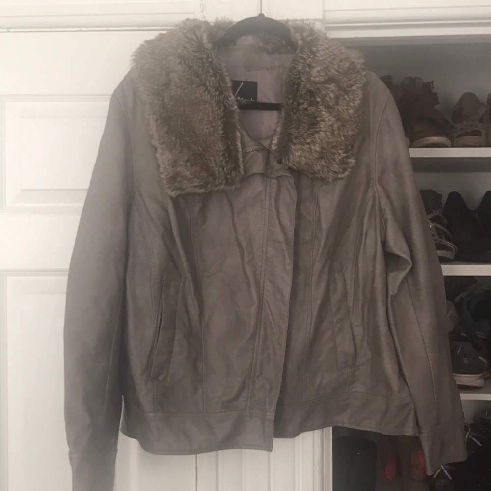 Gray faux leather plus size coat